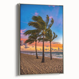 Landscape art painting of Fort Lauderdale in colorful hues on a framed canvas, ideal for living room decor.