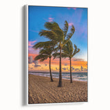 Vintage poster art of Fort Lauderdale scenery in vibrant colors on a large framed canvas, ideal for living room decor.