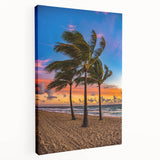 Fort Lauderdale skyline in muted blue and green tones on a large stretched canvas, ideal for kitchen wall art.