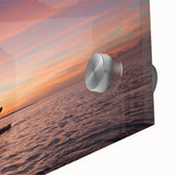 Acrylic glass print of a large abstract depiction of the Florida Keys in muted blue and green tones.