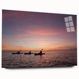 Large abstract wall art of the Florida Keys in muted blue and green tones on acrylic glass.