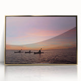 Framed acrylic print of a serene Florida Keys landscape in muted blue and green tones, ideal for modern art wall decor.