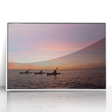 Art Deco poster of Florida Keys scenery in acrylic, framed in white, suitable for modern nursery decor.