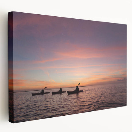Side view of a stretched canvas featuring a serene Florida Keys landscape in soft blue and green tones.