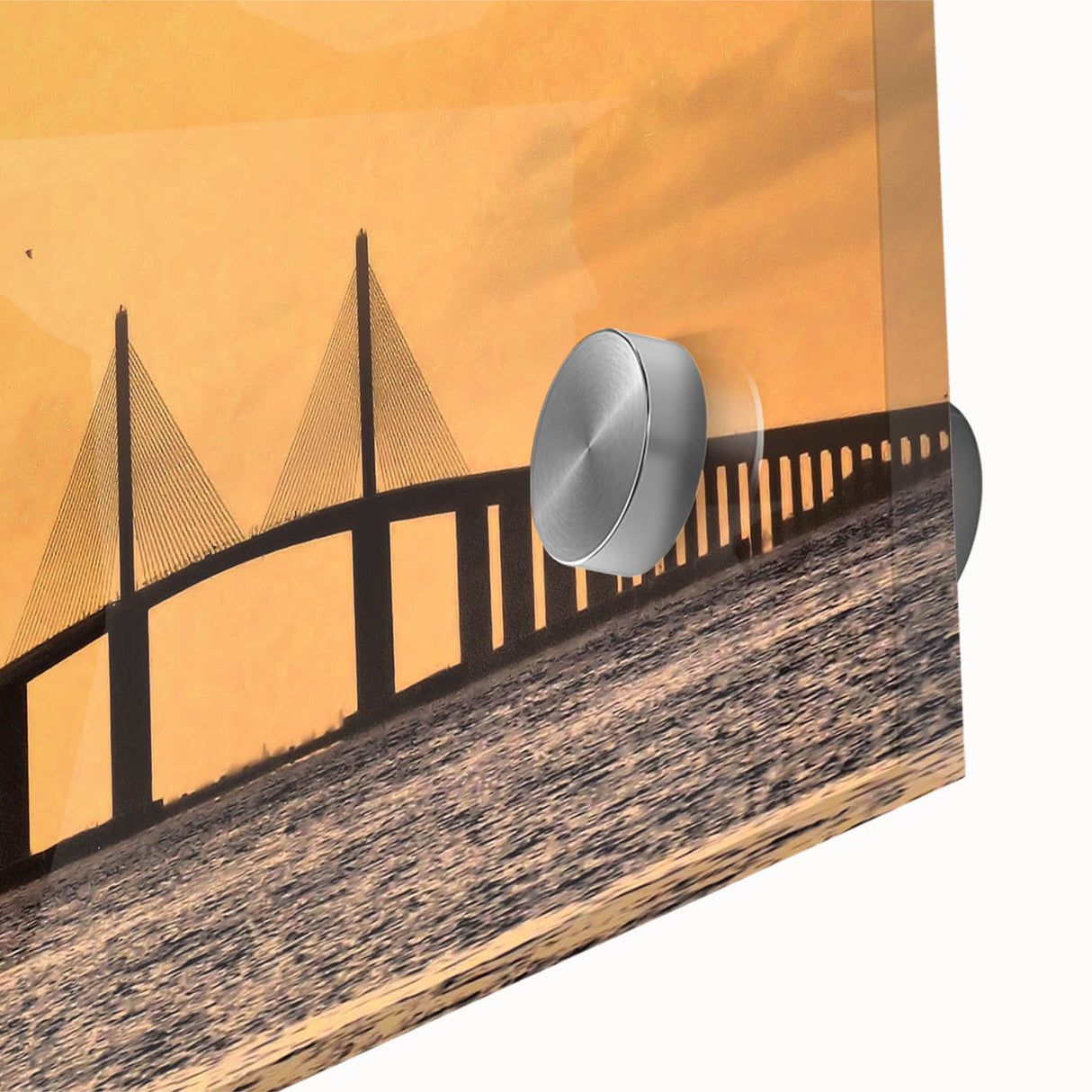 Large abstract depiction of Tampa skyline in muted earth tones on acrylic glass, suitable for dining room art.