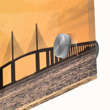 Large abstract depiction of Tampa skyline in muted earth tones on acrylic glass, suitable for dining room art.