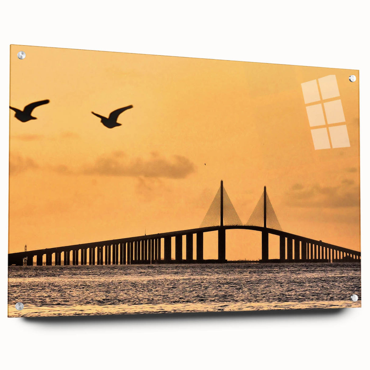 Acrylic print of Tampa skyline in muted blue and gray tones, ideal for dining room art.