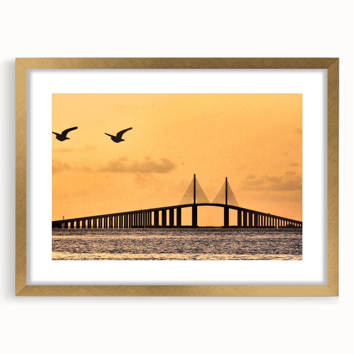 Extra large textured abstract art print of Tampa scenery in muted gold, framed, ideal for living room decor.