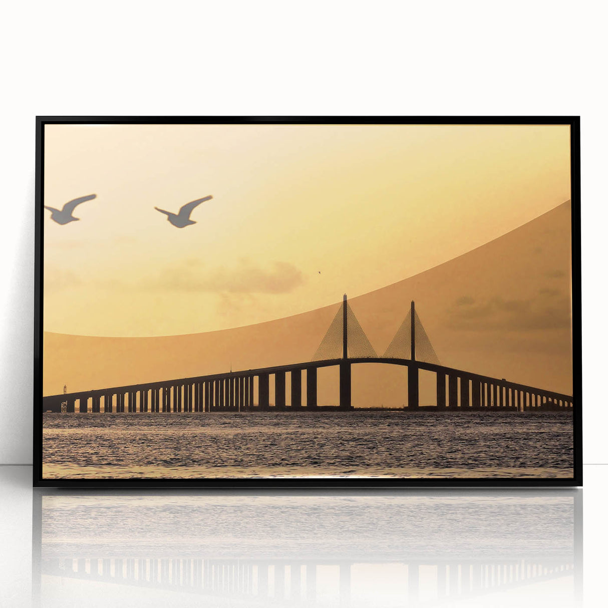 Large abstract wall art depicting the Tampa skyline in muted gray and blue tones on a framed acrylic print.