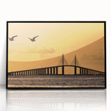 Large abstract wall art depicting the Tampa skyline in muted gray and blue tones on a framed acrylic print.