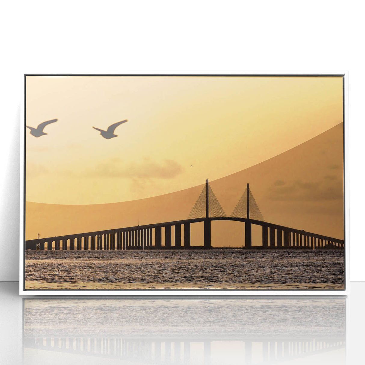 Art Deco poster of Tampa skyline in pastel colors on white framed acrylic, suitable for modern nursery decor.
