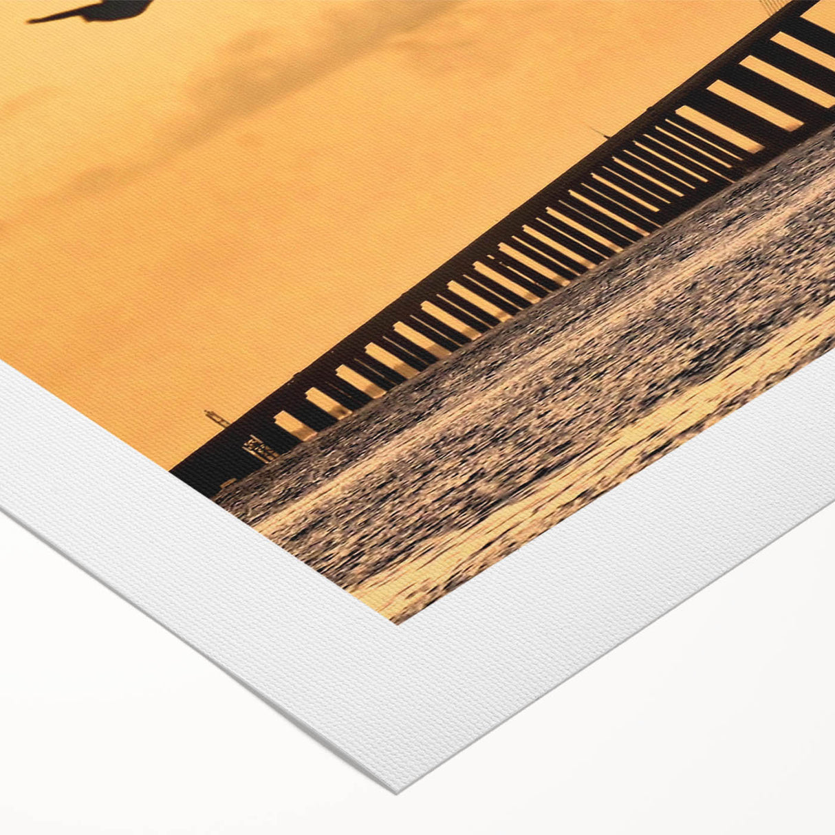 Art deco poster of Tampa skyline in muted gold and navy hues on rolled canvas, suitable for dining room wall art.