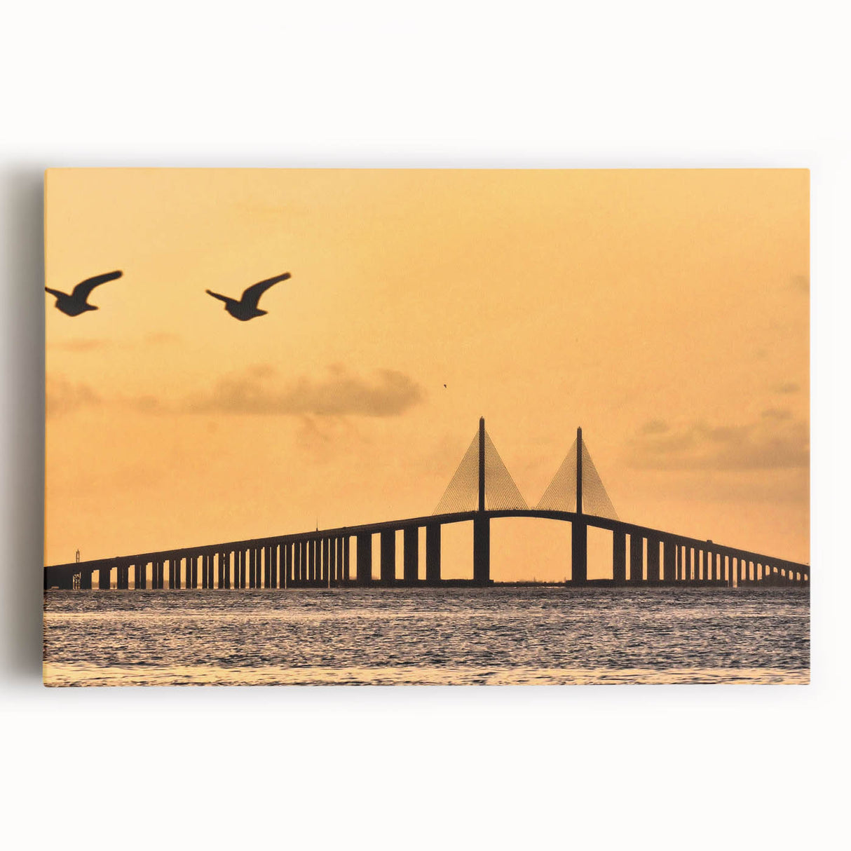 Black and white photograph of Tampa skyline on large stretched canvas, suitable for kitchen wall art.