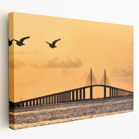 Large art print of Tampa skyline in muted blue and green tones on stretched canvas, suitable for kitchen wall art.