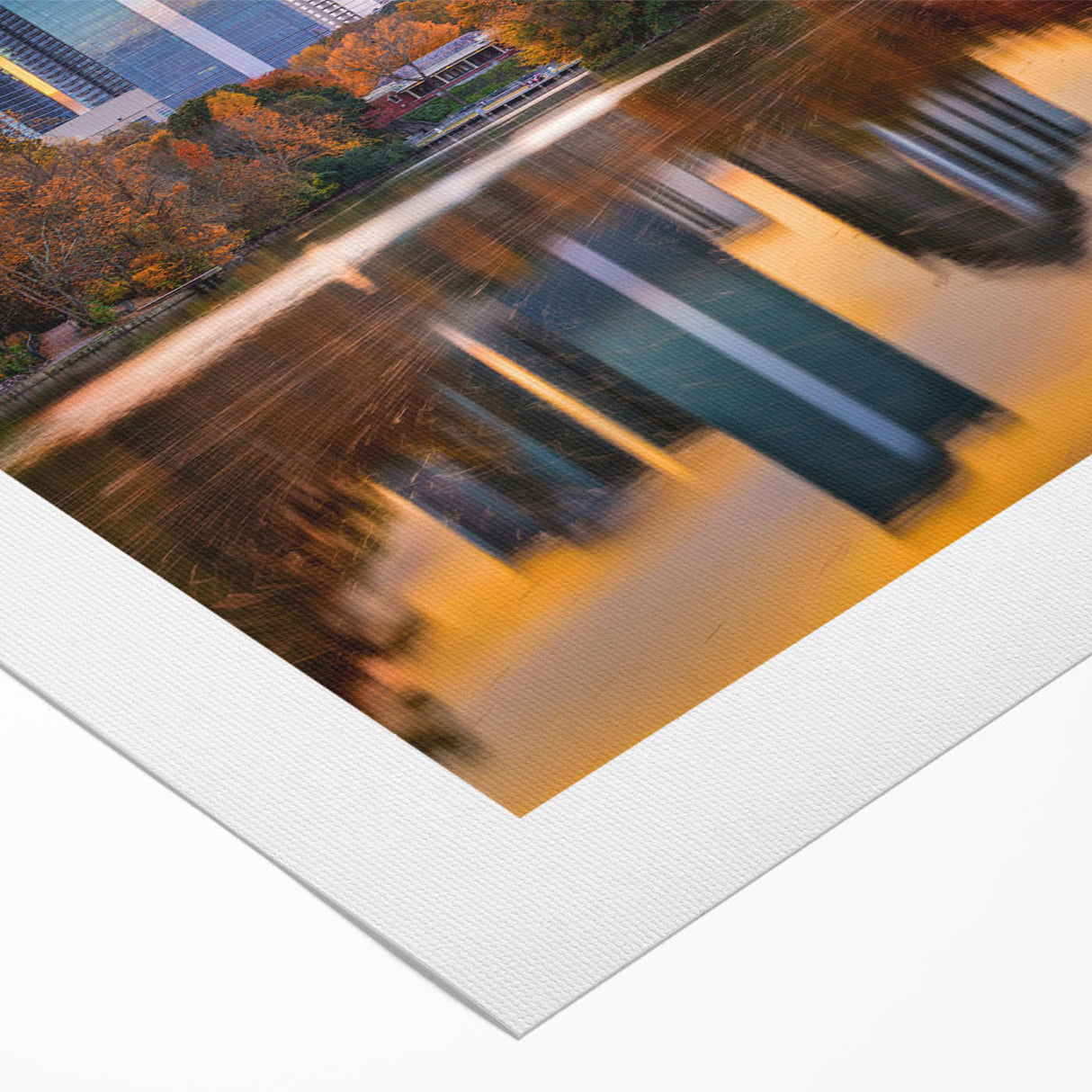 Art deco poster of Atlanta skyline in pastel blue and pink tones on rolled canvas, suitable for dining room wall art.