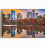Black and white stretched canvas of the Atlanta skyline, ideal for kitchen wall art.