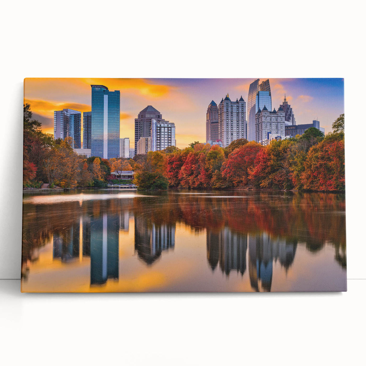 Black and white stretched canvas of Atlanta skyline, ideal for kitchen wall art or bedroom ambiance.