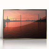 Framed acrylic print of Savannah, Georgia, featuring mid-century modernist style and soft gold and green tones.