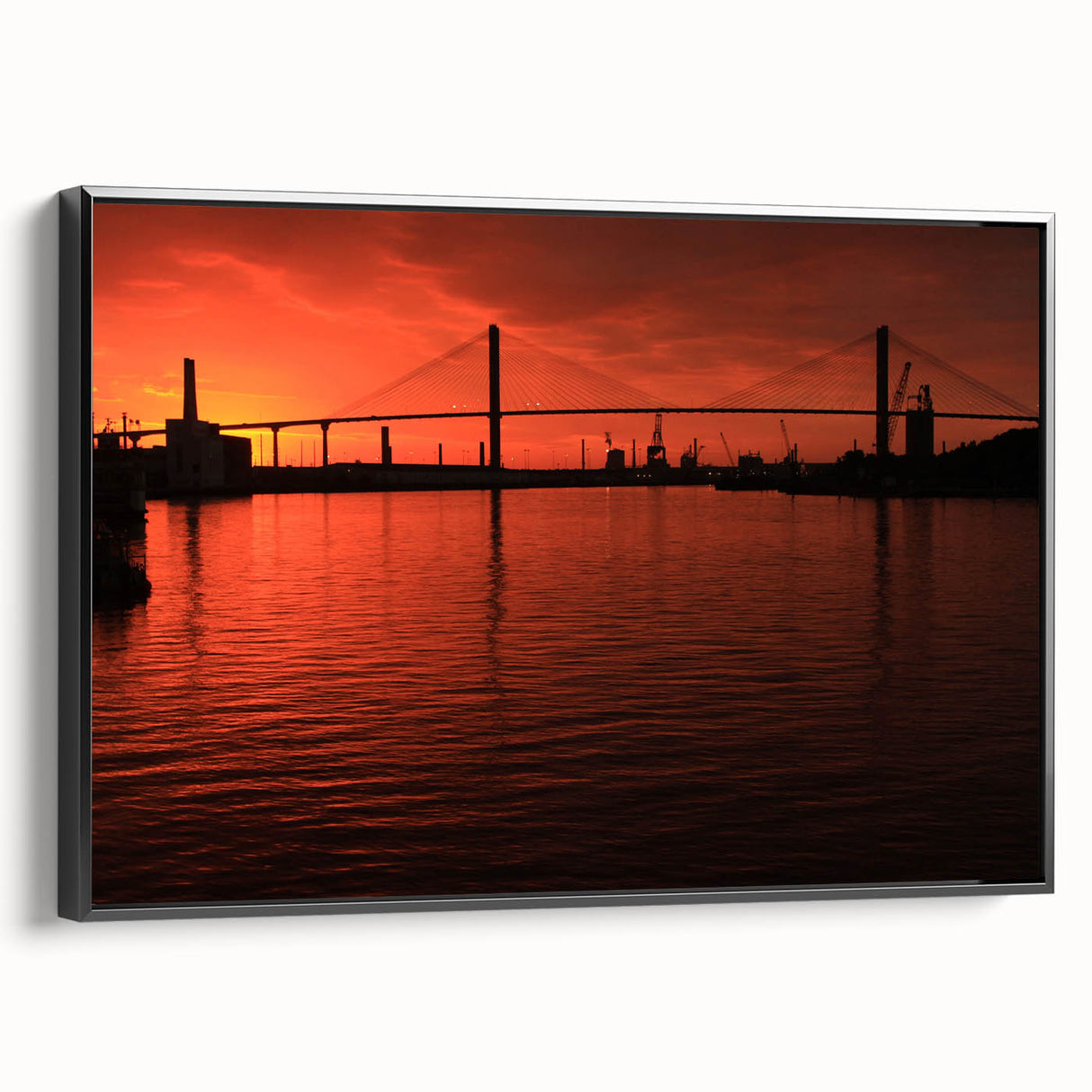 Black and white framed canvas of Savannah landscape in vintage poster style, ideal for bedroom decor.