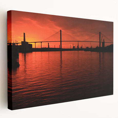 Savannah, Georgia cityscape in muted earth tones on stretched canvas, suitable for kitchen wall art.