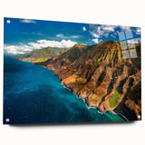 Acrylic glass print of a vibrant Kauai landscape, ideal for enhancing bedroom or dining room decor.