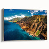 Landscape art painting of Kauai, Hawaii with vibrant colors on a framed canvas, ideal for living room decor.