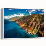 Vintage poster art of Kauai, Hawaii, featuring vibrant colors on extra-large framed canvas, suitable for living room decor.