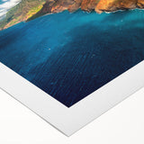 Art deco poster featuring a serene Kauai landscape in muted green and blue tones on rolled canvas.