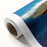 Art Deco style poster of Kauai, Hawaii scenery on rolled canvas, featuring pastel shades perfect for nursery wall art.