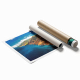 Extra large rolled print of Kauai landscape with vibrant green and blue tones, ideal for classy bathroom wall art.