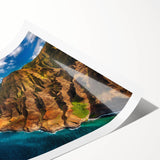 Extra large rolled print of line art flowers with vibrant green and yellow tones, ideal for large living room wall art.