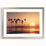 Textured abstract art print of a Hawaiian landscape in muted earth tones on a framed silver mat, ideal for bedroom art.