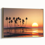 Framed canvas depicting a vintage-style Hawaiian landscape with black and gold tones, ideal for bedroom wall art.
