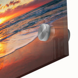 Large abstract wall art depicting Oahu's coastline in muted blue and green tones on acrylic glass, ideal for dining room art.