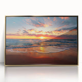 Large art print of Oahu, Hawaii landscape in muted gold and blue tones on framed acrylic, suitable for modern art wall decor.