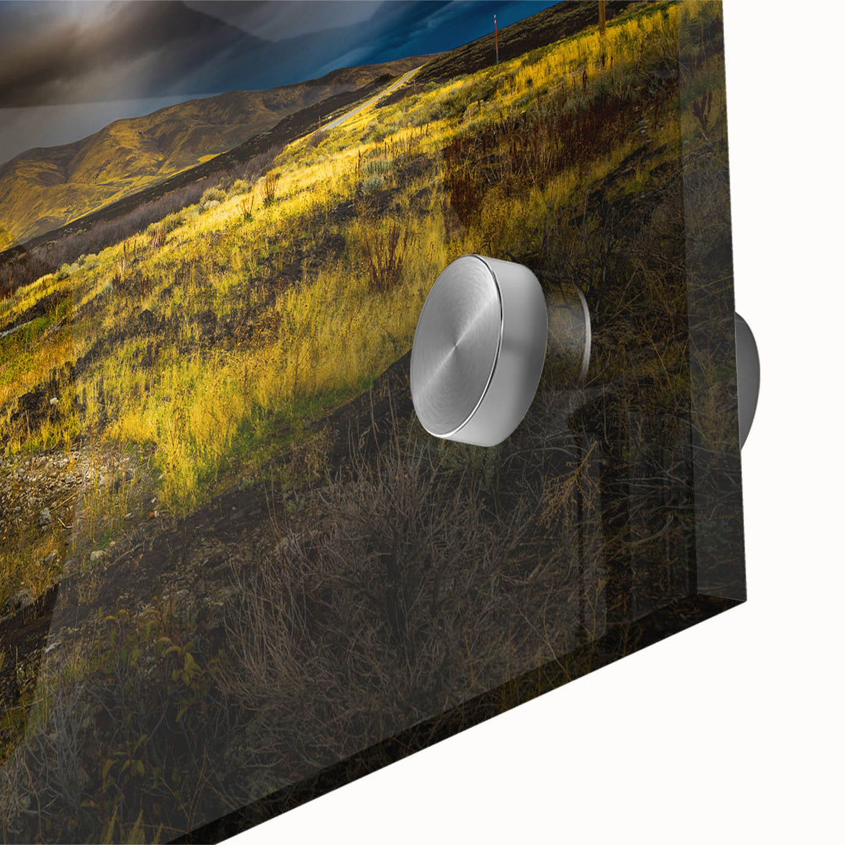 Large abstract wall art depicting Idaho scenery in muted earth tones on acrylic glass, ideal for dining room ambiance.