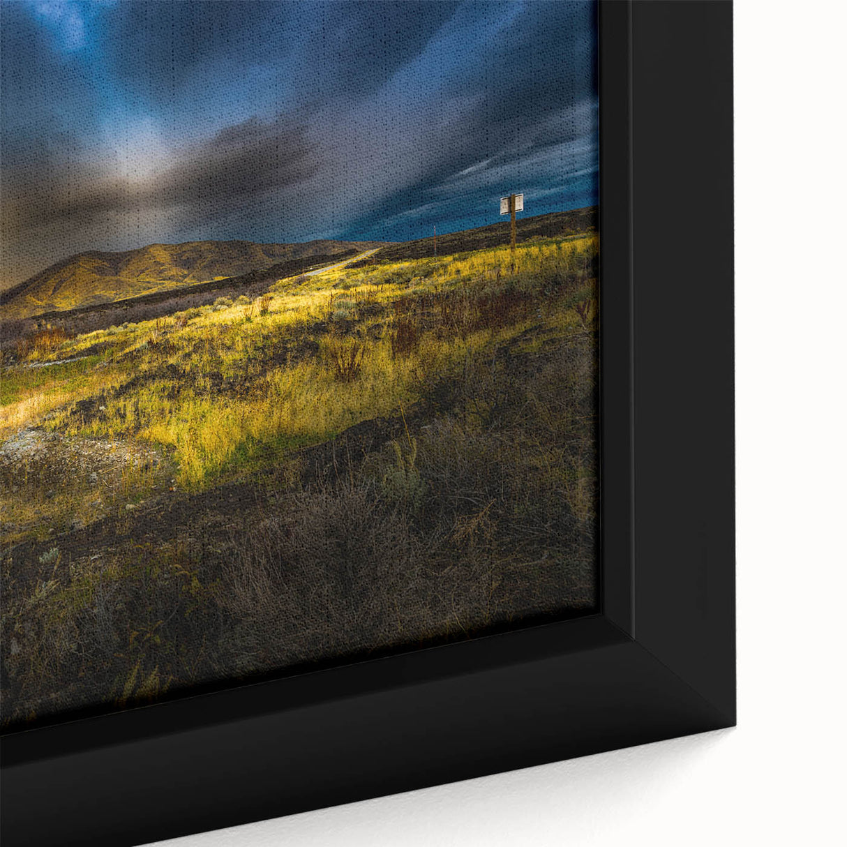 Textured black wall art depicting an Idaho scenery in vibrant colors on a framed canvas, ideal for living room decor.