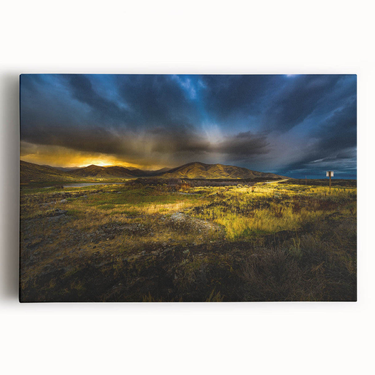 Black and white photograph of Idaho scenery on large stretched canvas, suitable as kitchen wall art.
