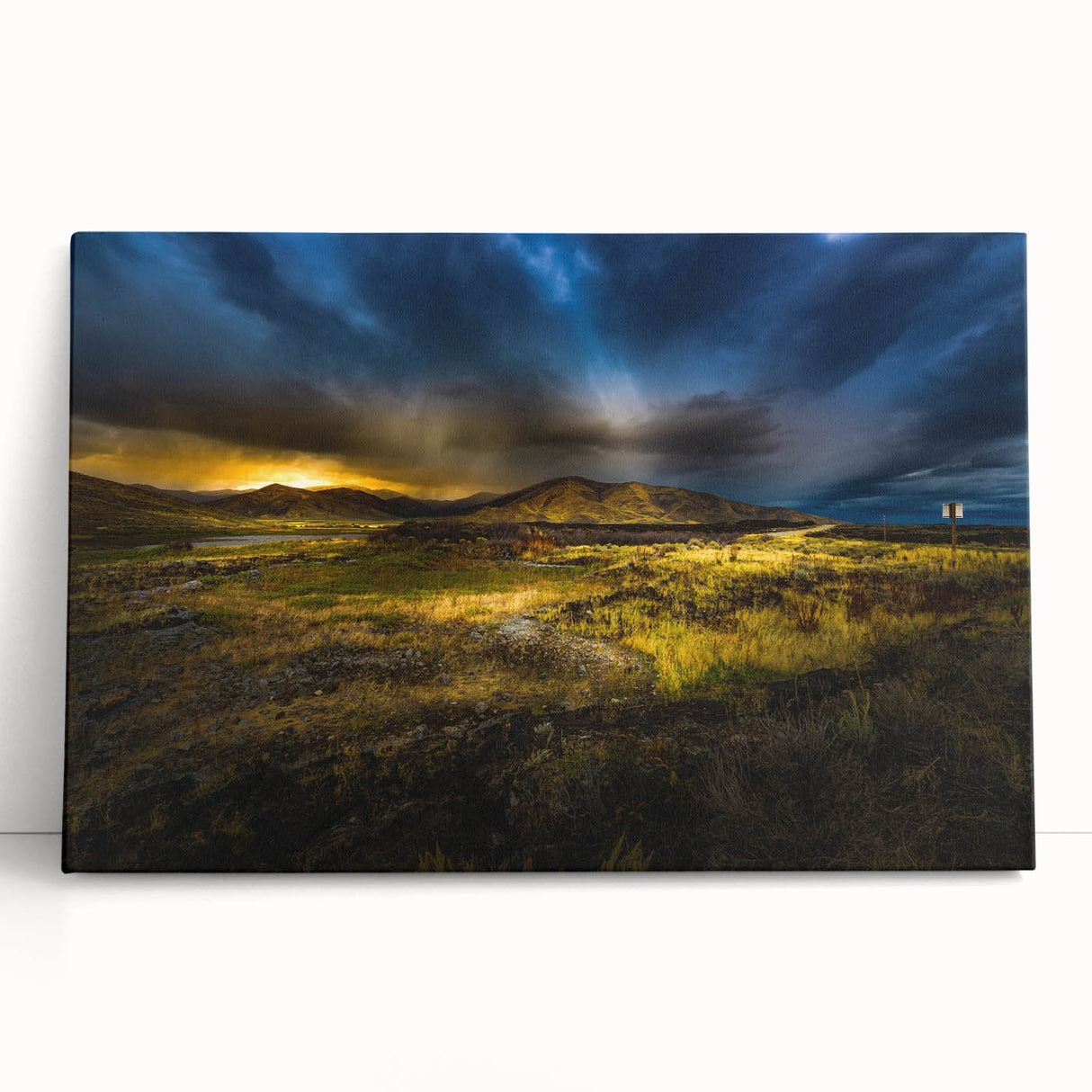 Black and white photograph of a serene Idaho landscape on stretched canvas, ideal for kitchen wall art.
