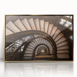 Acrylic print of Chicago skyline in muted gold and blue shades on a framed canvas, suitable for modern art wall decor.