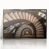 Mid-century modernist art of Chicago skyline in muted blue and silver hues, acrylic print framed in silver.