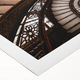 Art deco poster of Chicago skyline in muted blue tones on rolled canvas, suitable for dining room wall art.