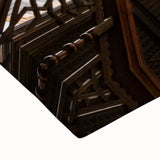 Large art of Chicago skyline in black and white on stretched canvas, suitable for bedroom wall placement.