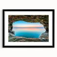 Extra large abstract art print of Lake Michigan, featuring vibrant, colorful textures on a framed black mat.