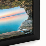Extra large framed canvas of Lake Michigan in a textured black wall art style with colorful art elements.