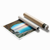 Extra large rolled print of Lake Michigan with muted blue and gray tones, ideal for classy bathroom wall art.