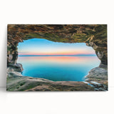 Black and white photo of Lake Michigan, large stretched canvas, ideal for kitchen wall art.