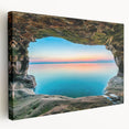 Large canvas print featuring a serene Lake Michigan scene in muted blue and gray tones, suitable for kitchen wall art.