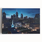 Black and white photo of the Indianapolis skyline on large stretched canvas, suitable for kitchen art.