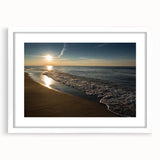 Abstract art print of Indiana scenery in muted earth tones on a framed white canvas, suitable for dining room decor.